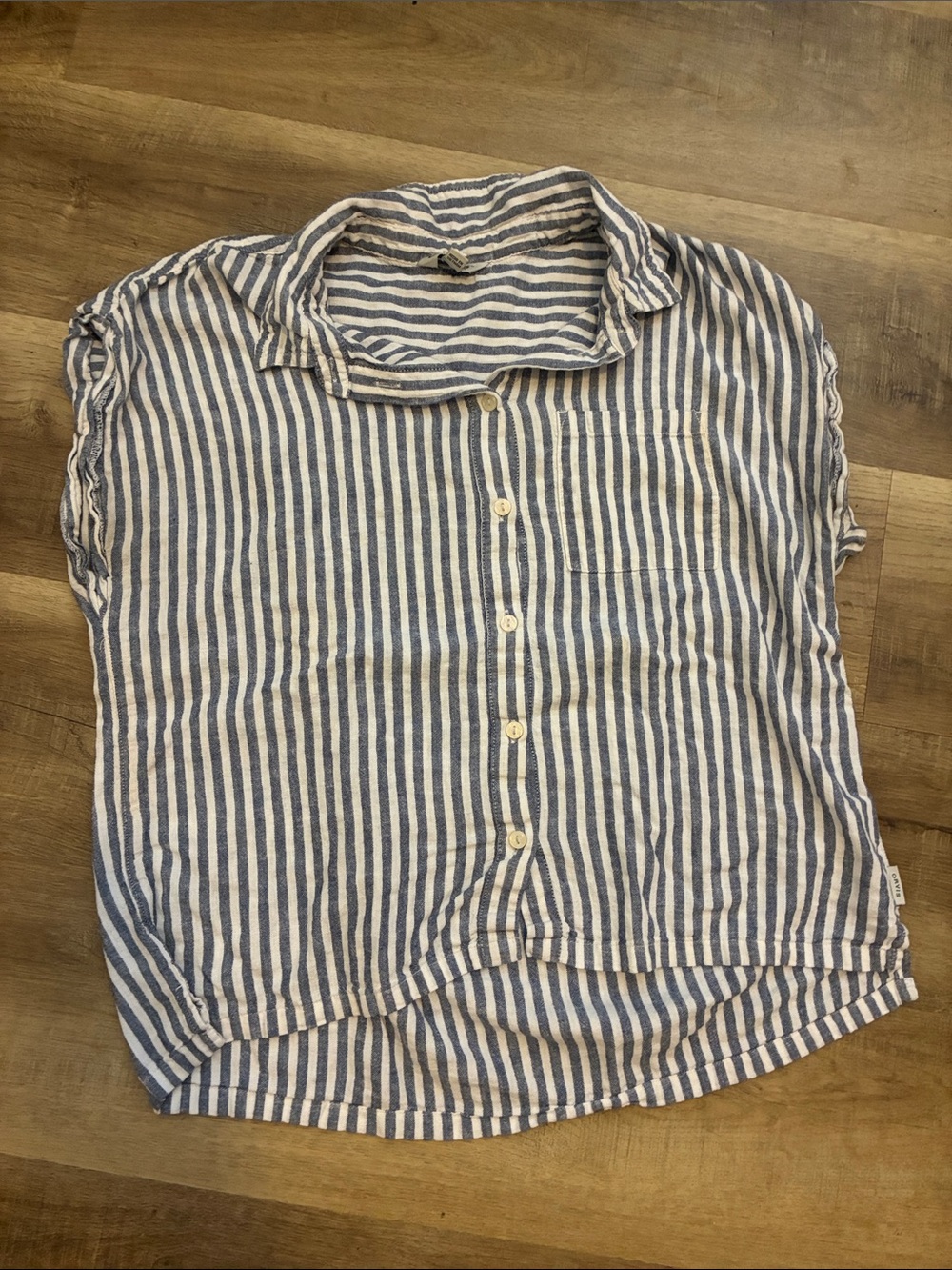 Linen Blue and White Striped Button-Up Shirt